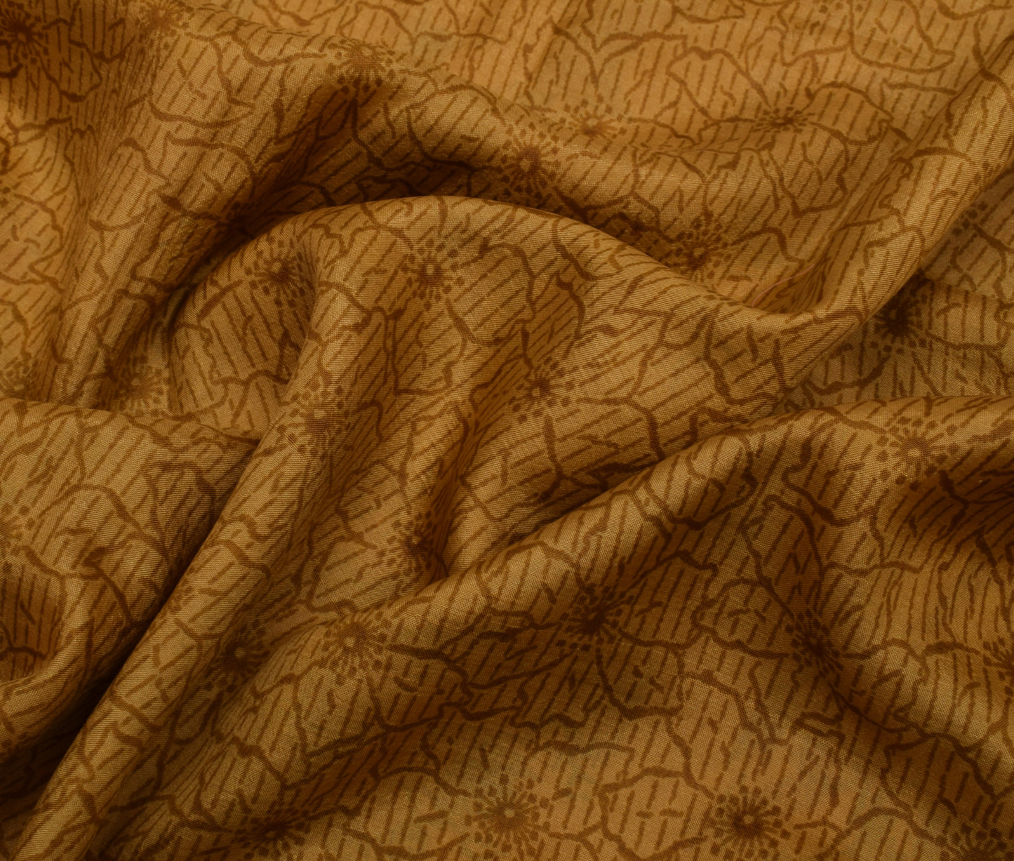 Sushila Vintage Brown Scrap Saree 100% Pure Silk Printed Floral Sari Fabric