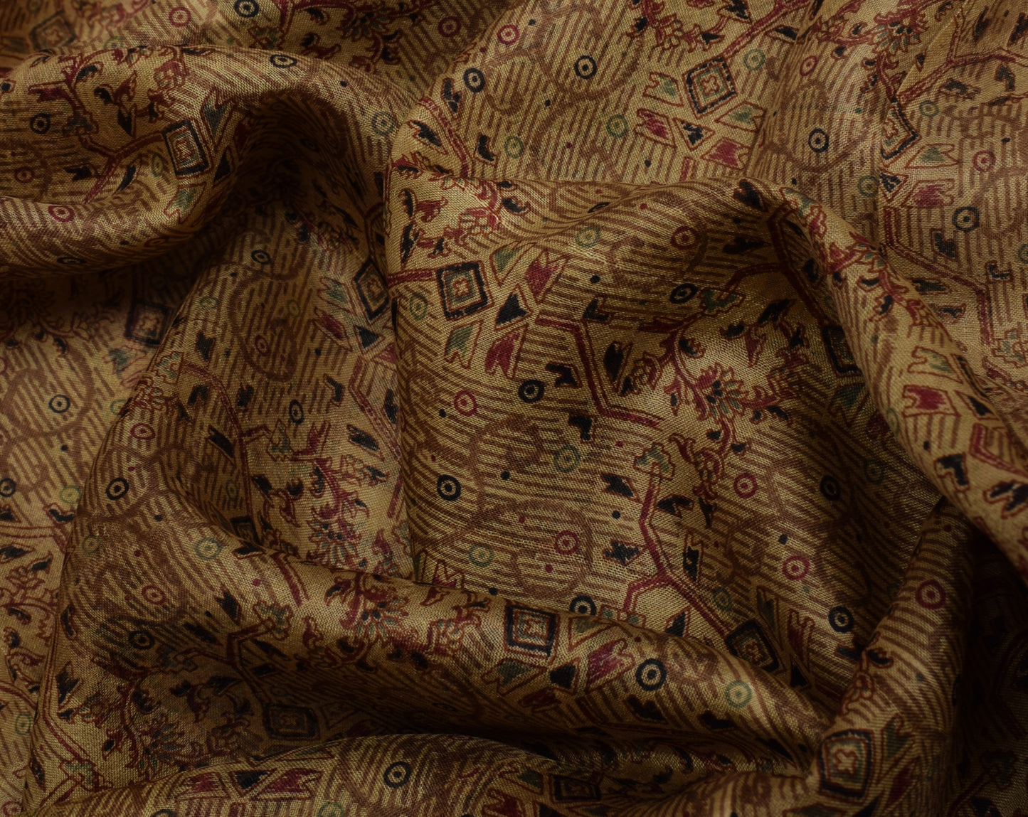 Sushila Vintage Brown Scrap Saree 100% Pure Silk Printed Floral Sari Fabric