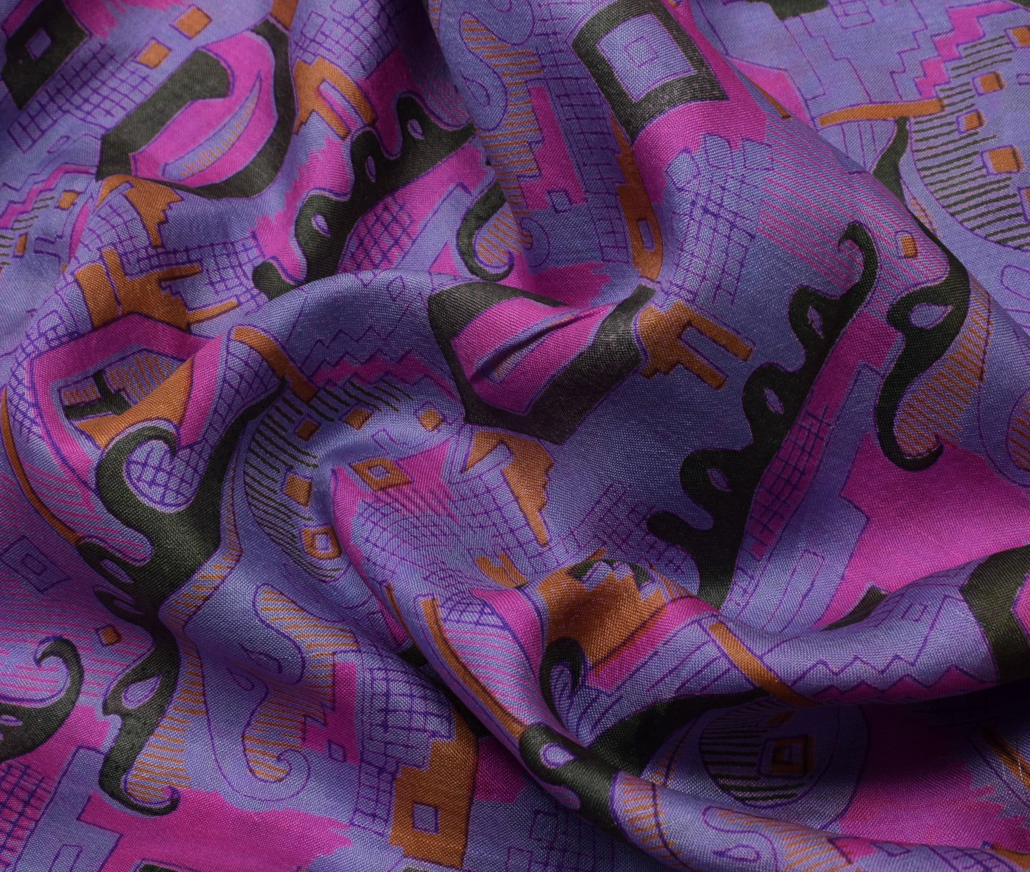 Sushila Vintage Purple Scrap Saree 100% Pure Silk Printed 5 Yard Sari Fabric