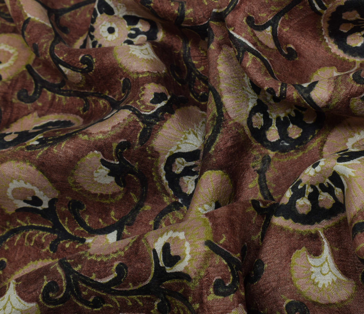 Sushila Vintage Brown Scrap Saree 100% Pure Silk Printed Floral Sari Fabric
