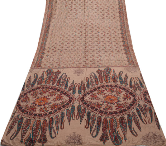 Sushila Vintage Brown Scrap Saree 100% Pure Silk Printed Paisley Sari Fabric