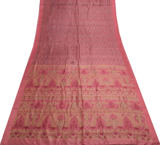 Sushila Vintage Scrap Saree 100% Pure Silk Printed Floral Soft Sari Craft Fabric