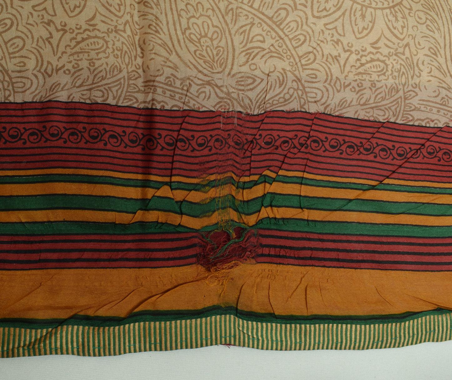 Sushila Vintage Brown Scrap Saree 100% Pure Silk Printed Paisley Sari Fabric
