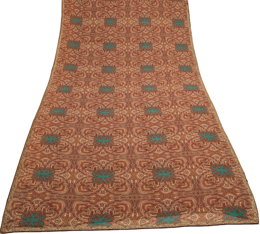 Sushila Vintage Cream Scrap Saree Georgette Silk Printed Paisley Sari Fabric