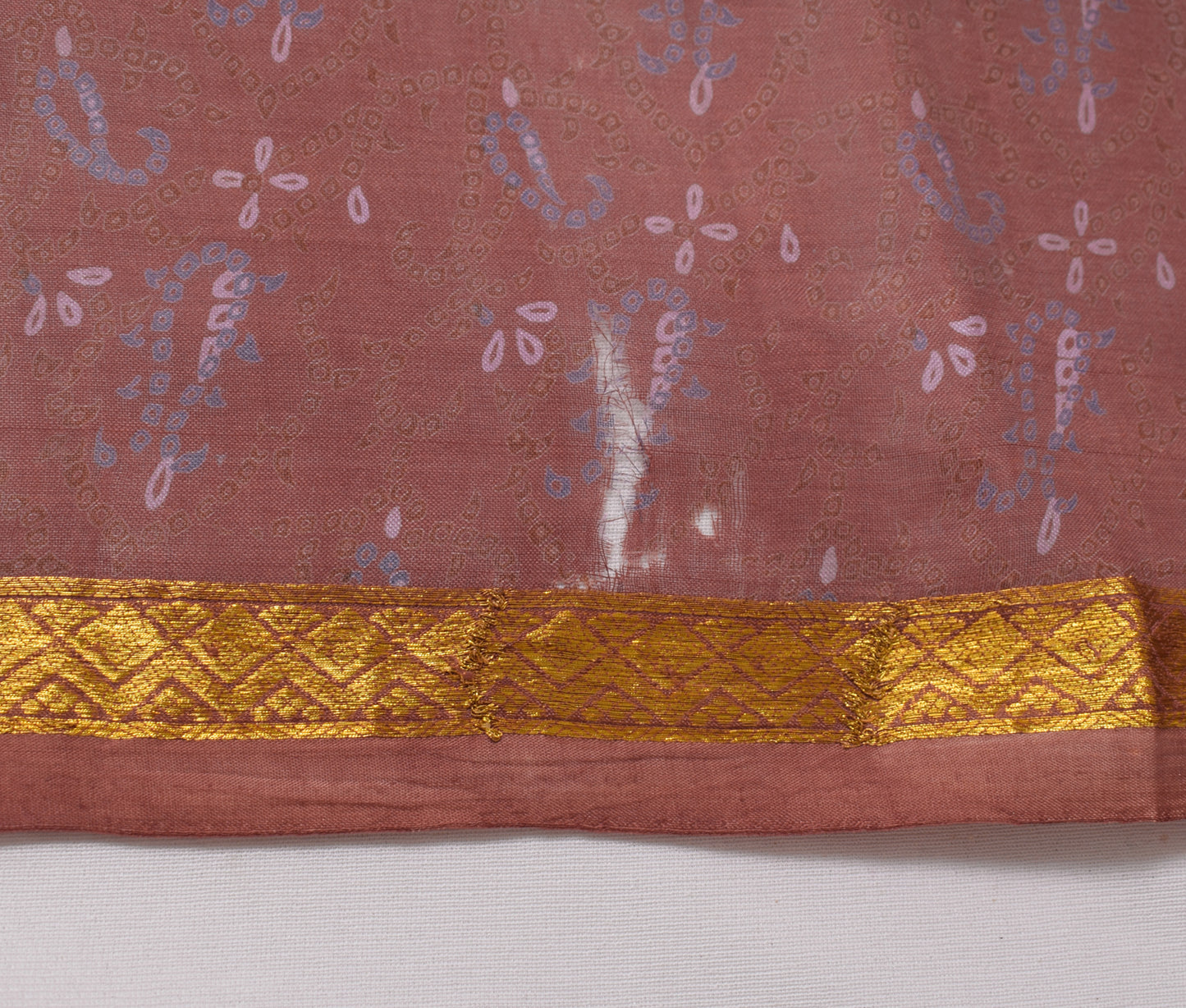 Sushila Vintage Brown Scrap Saree 100%Pure Silk Printed Paisley 5 YD Sari Fabric
