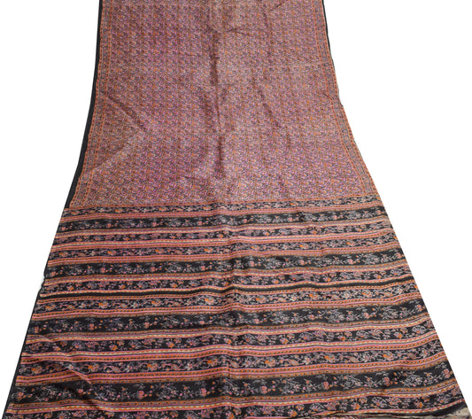 Sushila Vintage Gray Scrap Saree 100% Pure Silk Printed Floral Sari Dress Fabric