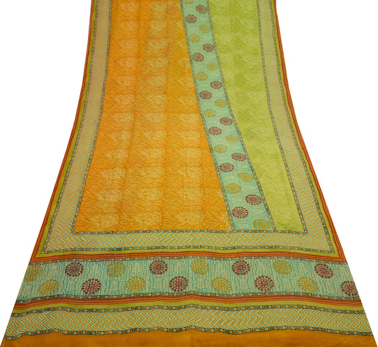 Sushila Vintage Multi-Color Scrap Saree 100% Pure Georgette Printed Sari Fabric