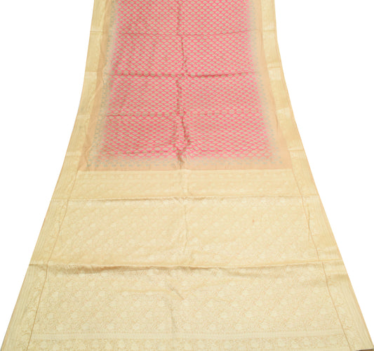 Sushila Vintage Pink Scrap Saree 100% Pure Silk Printed Floral Sari Craft Fabric