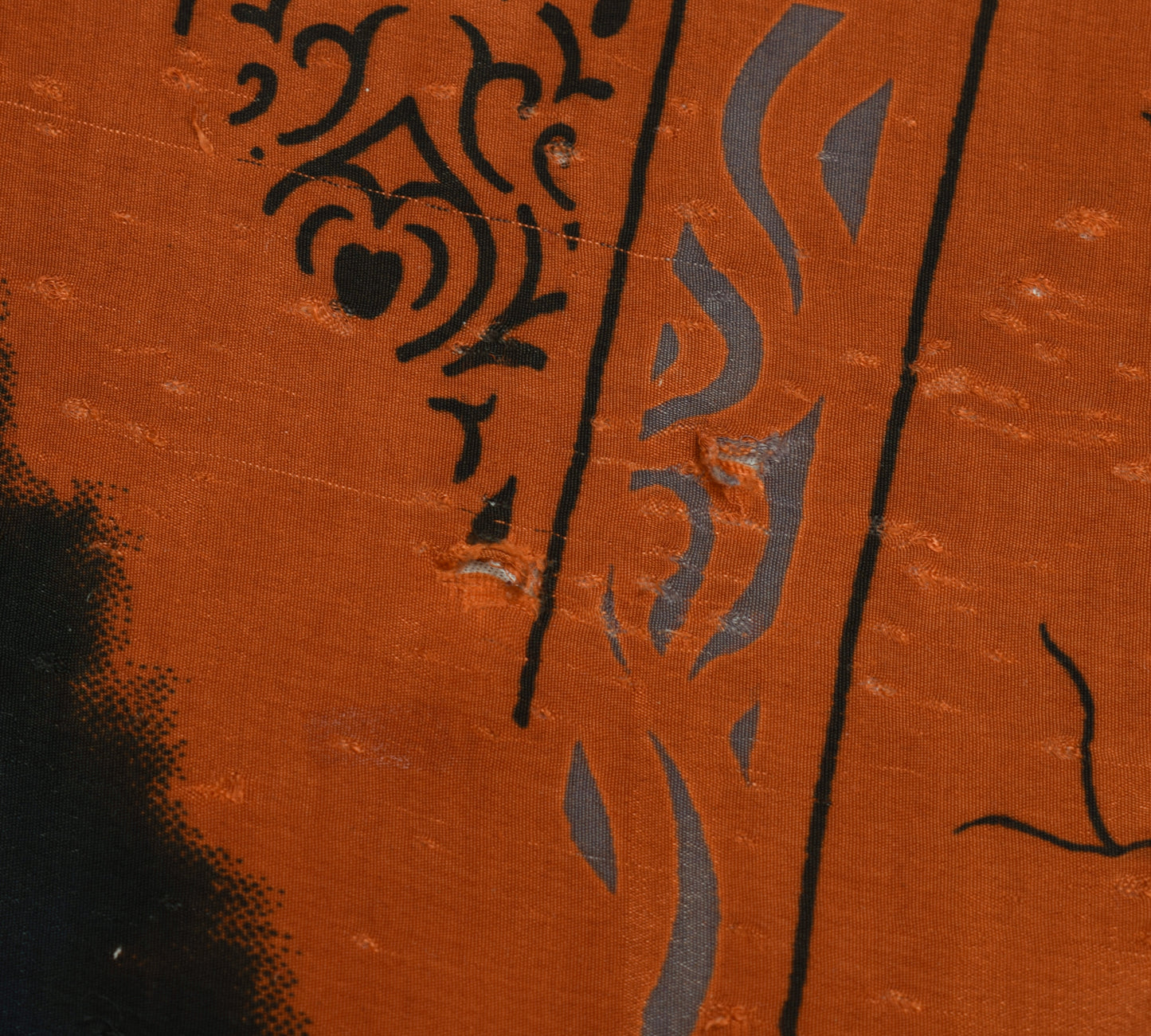 Sushila Vintage Rust Scrap Saree Blend Crepe Silk Printed Sari Craft Fabric