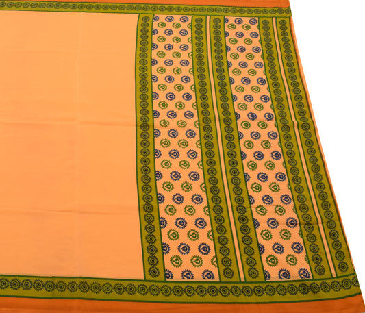 Sushila Vintage Peach Scrap Saree Art Crepe Silk Printed Soft Sari Craft Fabric