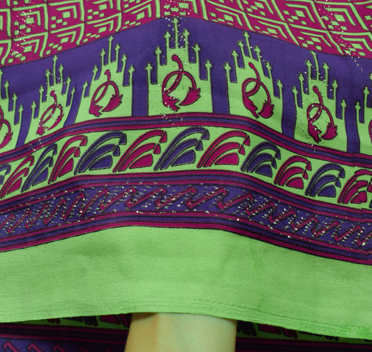 Sushila Vintage Magenta Indian Scrap Saree Crepe Silk Printed Sari Craft Fabric