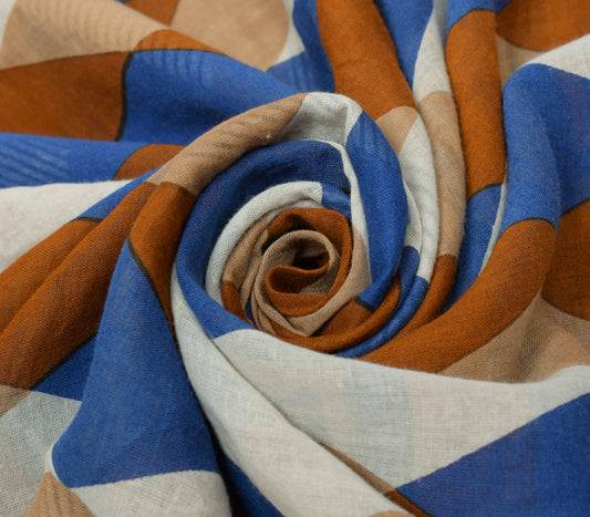 Sushila Vintage Multi-Color Scrap Saree Pure Cotton Printed Check Sari Fabric