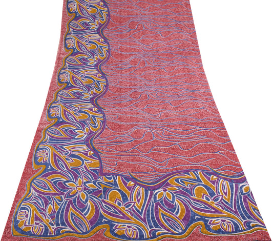 Sushila Vintage MultiColor Scrap Saree Crepe Silk Printed Soft Sari Craft Fabric