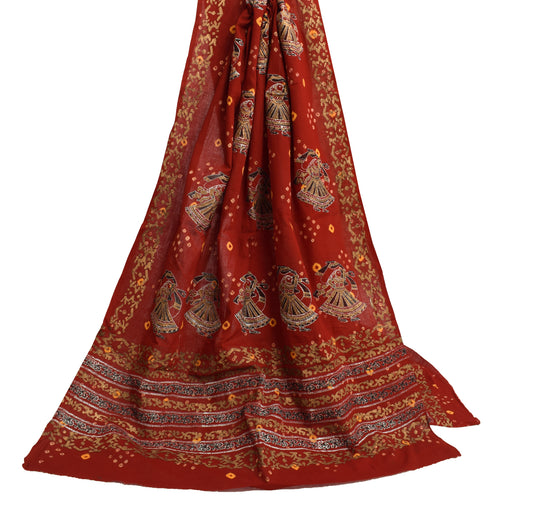 Sushila Vintage Red Scrap Dupatta 100% Pure Cotton Bandhani Printed Long Stole