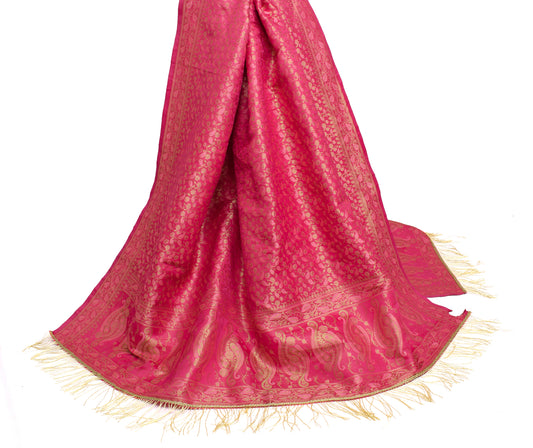 Sushila Vintage Pink Scrap Dupatta Art Silk All Over Woven Paisley Long Stole