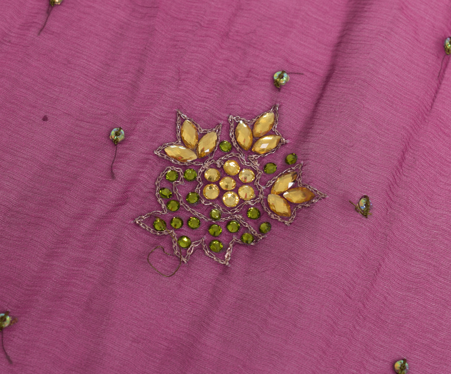 Sushila Vintage Scrap Dupatta Pure Chiffon Silk Hand Beaded Floral Long Stole