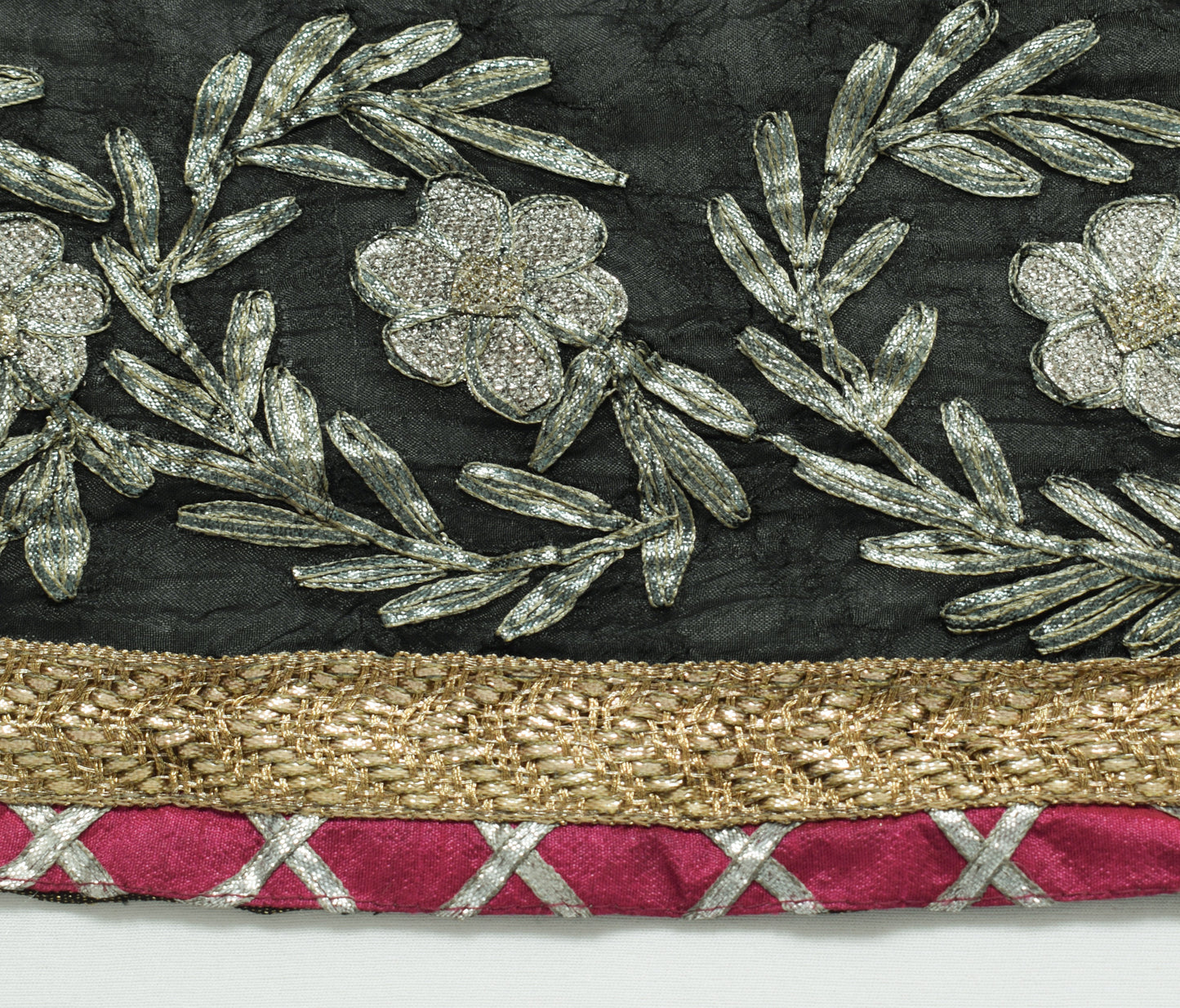 Sushila Vintage Black Scrap Dupatta Art Silk Gotta Patti Work Floral Long Stole