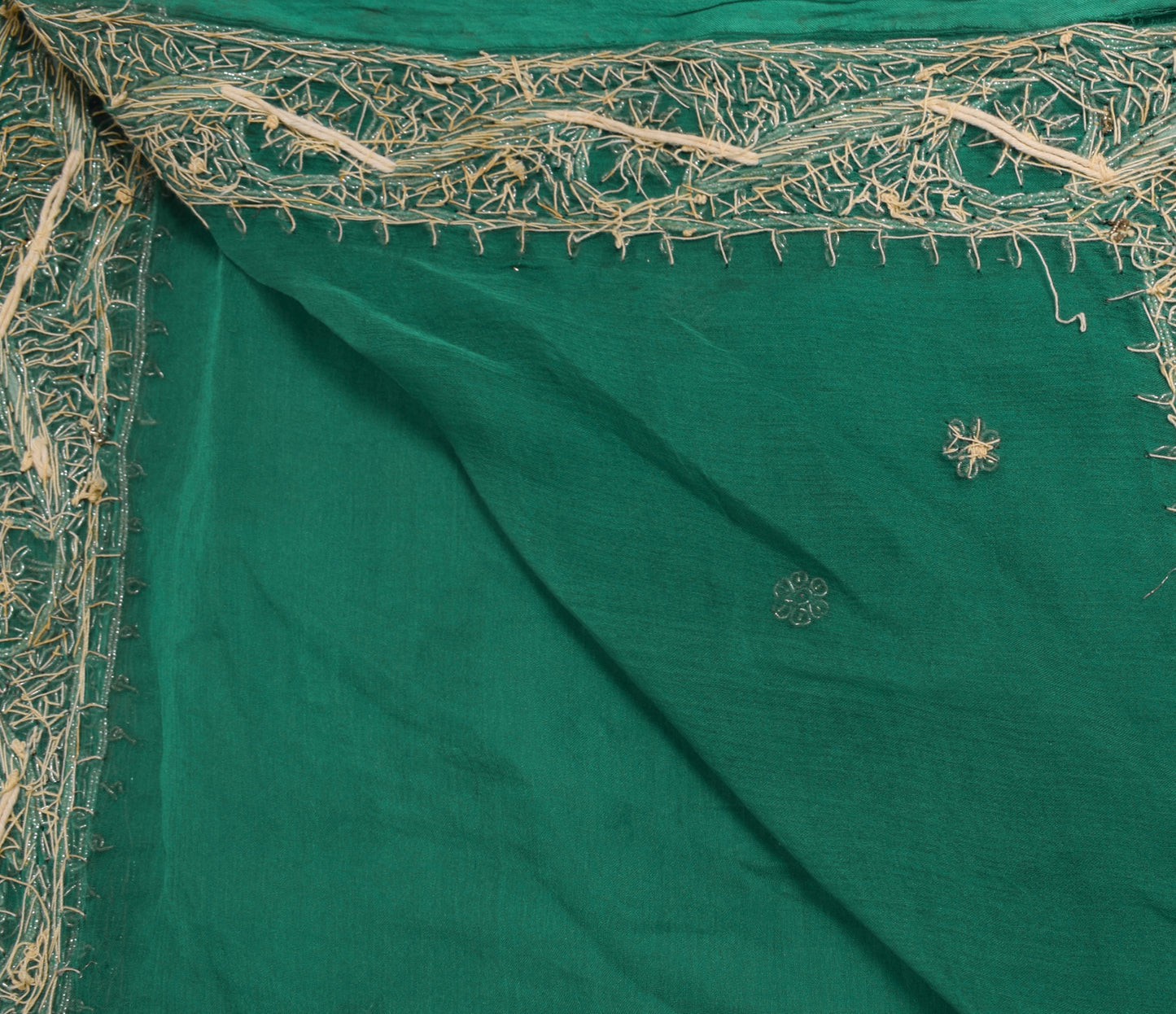 Sushila Vintage Green Scrap Dupatta Chiffon Silk Hand Beaded Floral Long Stole