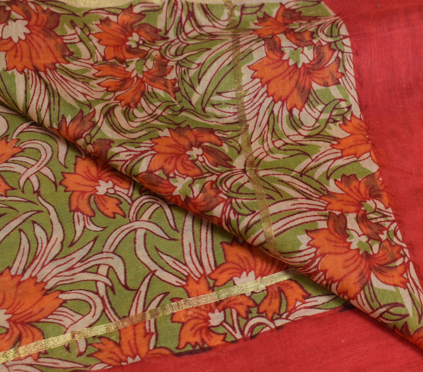 Sushila Vintage Red Scrap Dupatta 100%Pure Cotton Printed Floral Long Stole Veil