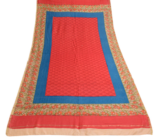 Sushila Vintage Red Scrap Dupatta 100%Pure Cotton Printed Floral Long Stole Veil
