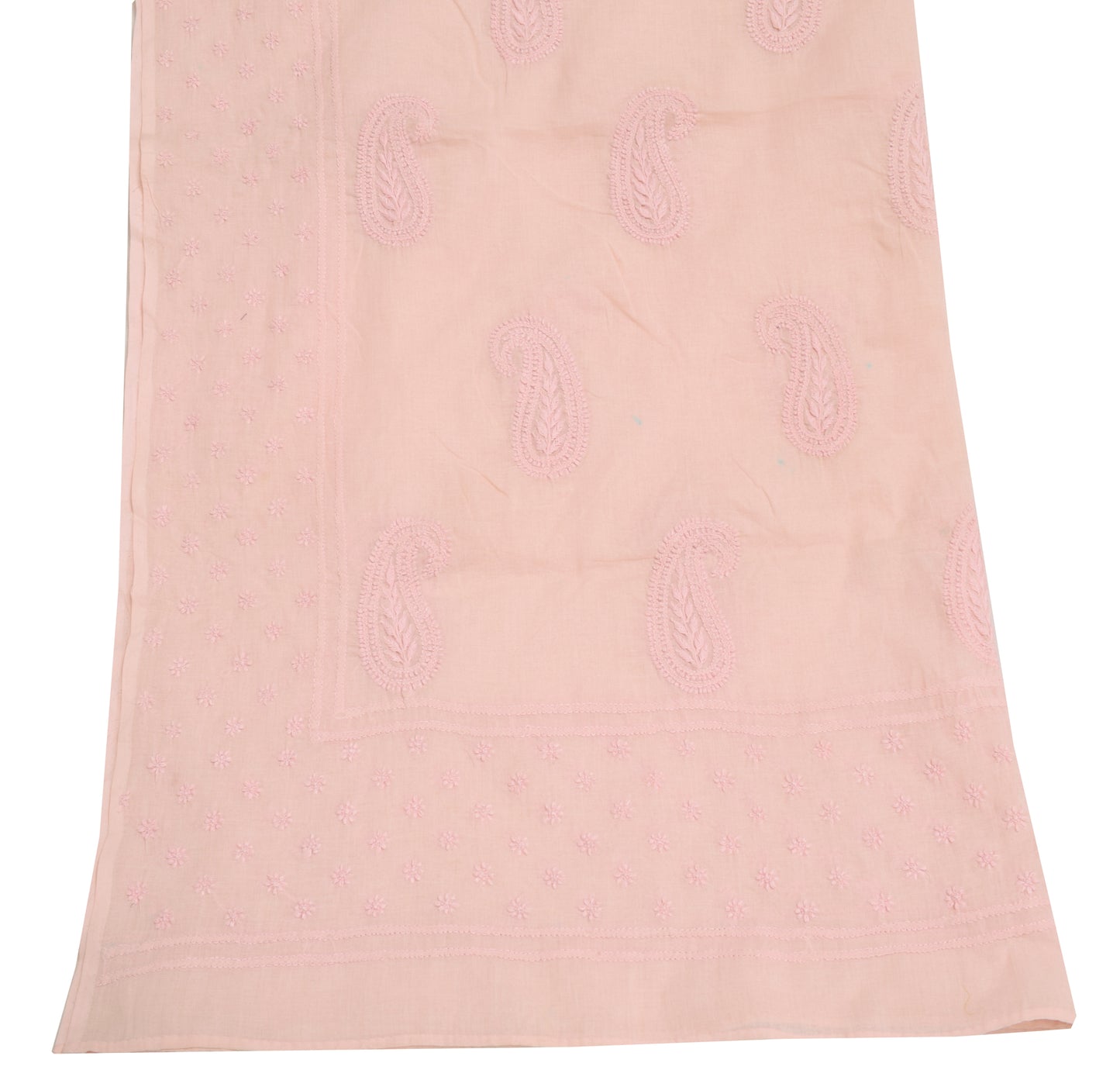 Sushila Vintage Pink Scrap Dupatta Pure Cotton Chikankari Embroidered Long Stole
