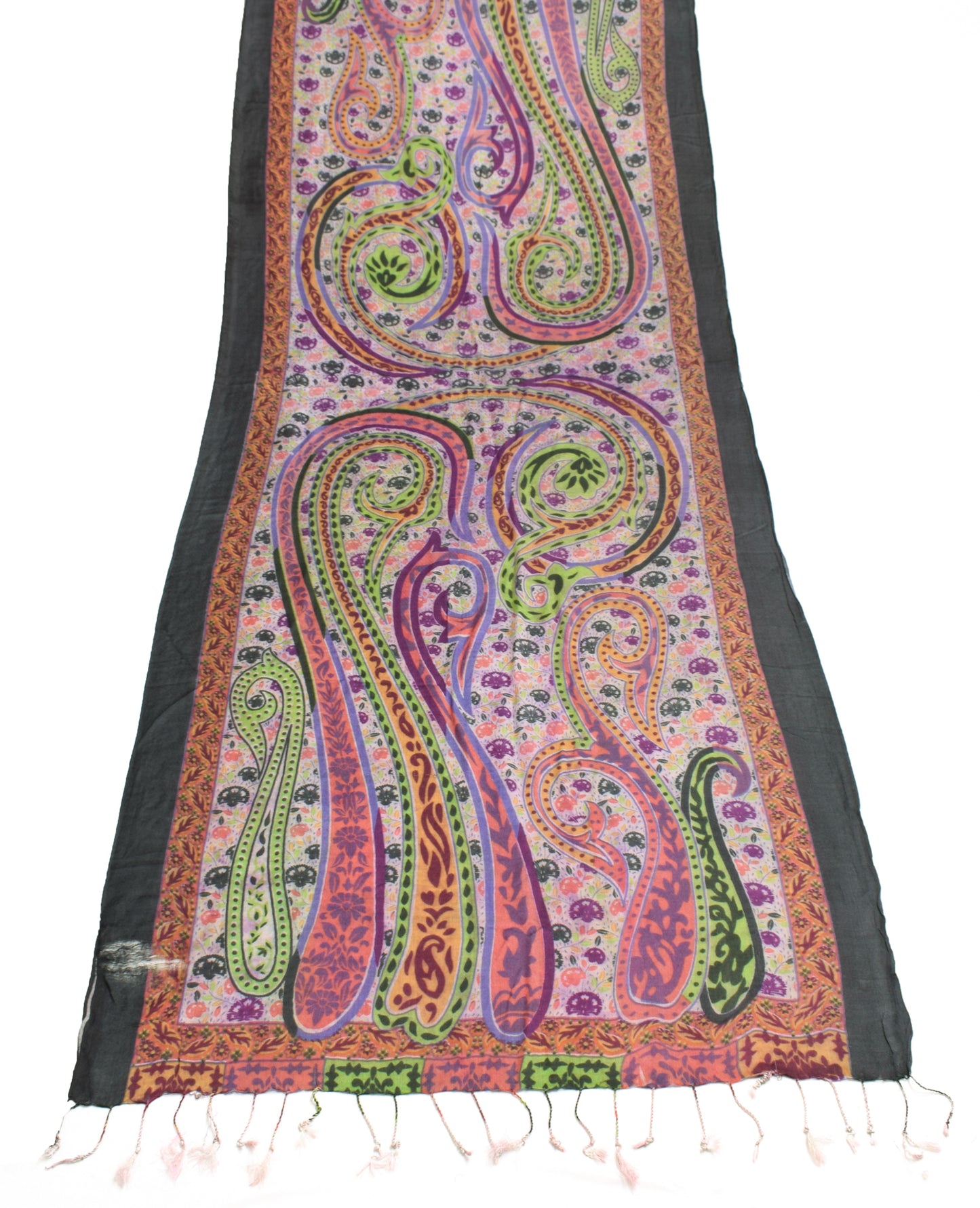 Sushila Vintage Multi-Color Scrap Dupatta Blend Woolen Paisley Woven Long Stole