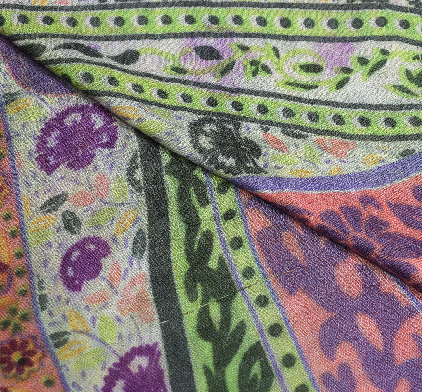 Sushila Vintage Multi-Color Scrap Dupatta Blend Woolen Paisley Woven Long Stole