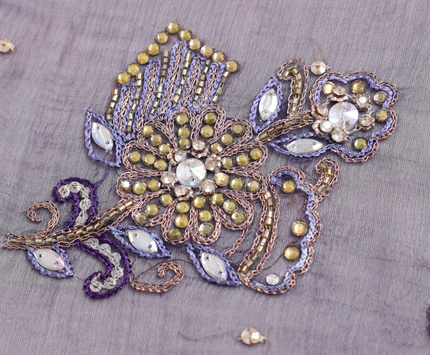 Sushila Vintage Purple Scrap Dupatta Chiffon Silk Hand Beaded Floral Long Stole