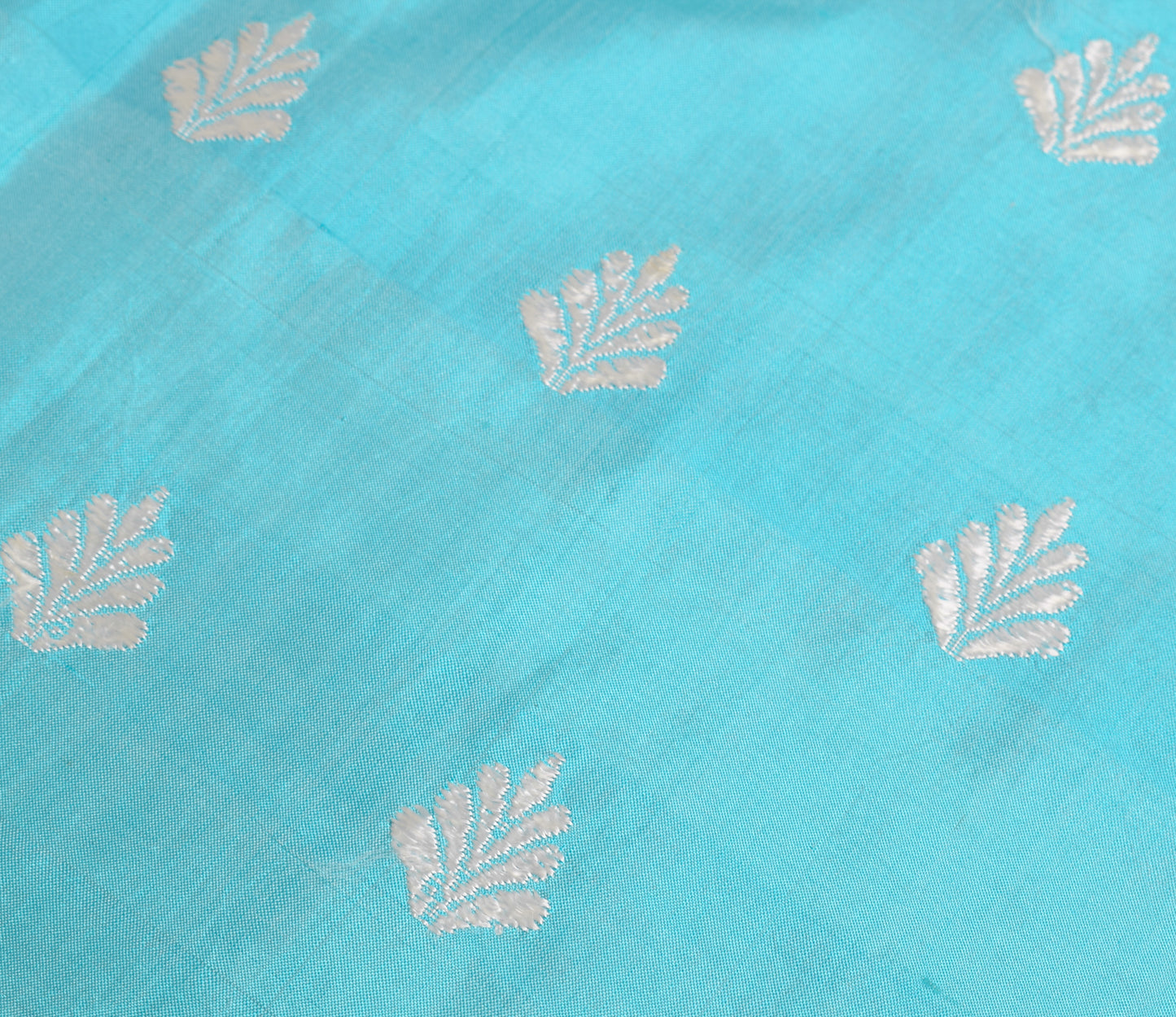 Sushila Vintage Aqua Blue Scrap Dupatta 100% Pure Silk Woven Floral Long Stole