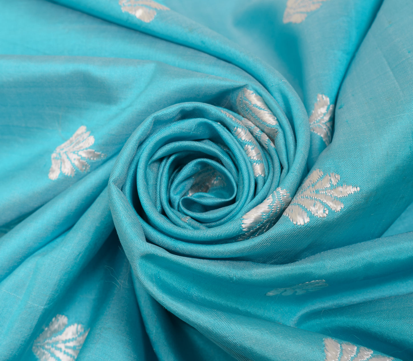Sushila Vintage Aqua Blue Scrap Dupatta 100% Pure Silk Woven Floral Long Stole