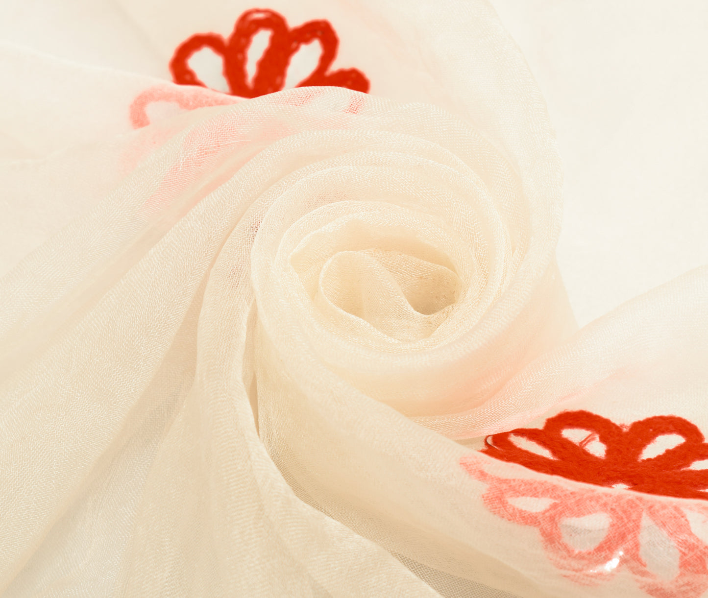 Sushila Vintage White Scrap Dupatta Art Silk Floral Embroidered Long Stole Wrap