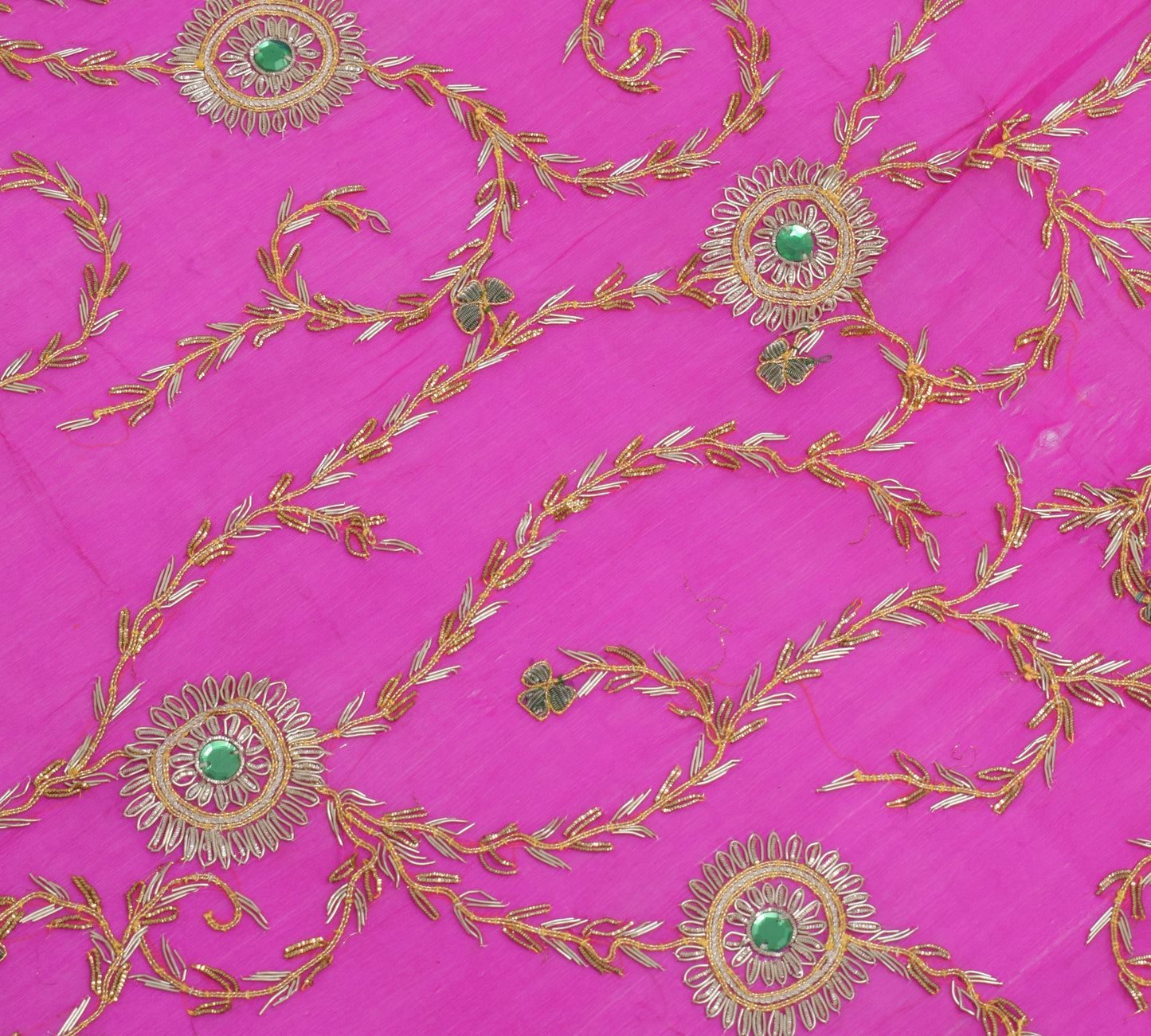 Sushila Vintage Fuchsia Pink Scrap Dupatta Chiffon Silk Hand Beaded Long Stole
