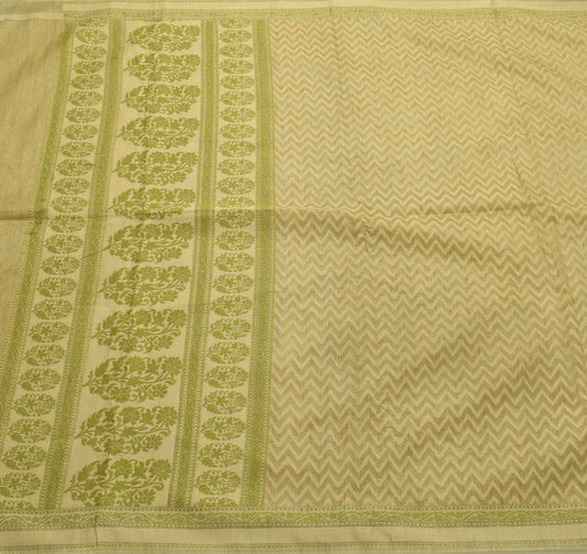 Sushila Vintage Green & Shade of Brown Saree Woven Zig Zag Sari 5YD Craft Fabric