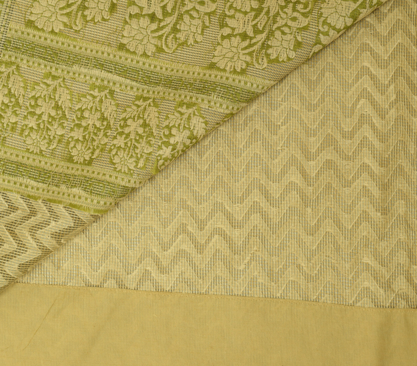 Sushila Vintage Green & Shade of Brown Saree Woven Zig Zag Sari 5YD Craft Fabric