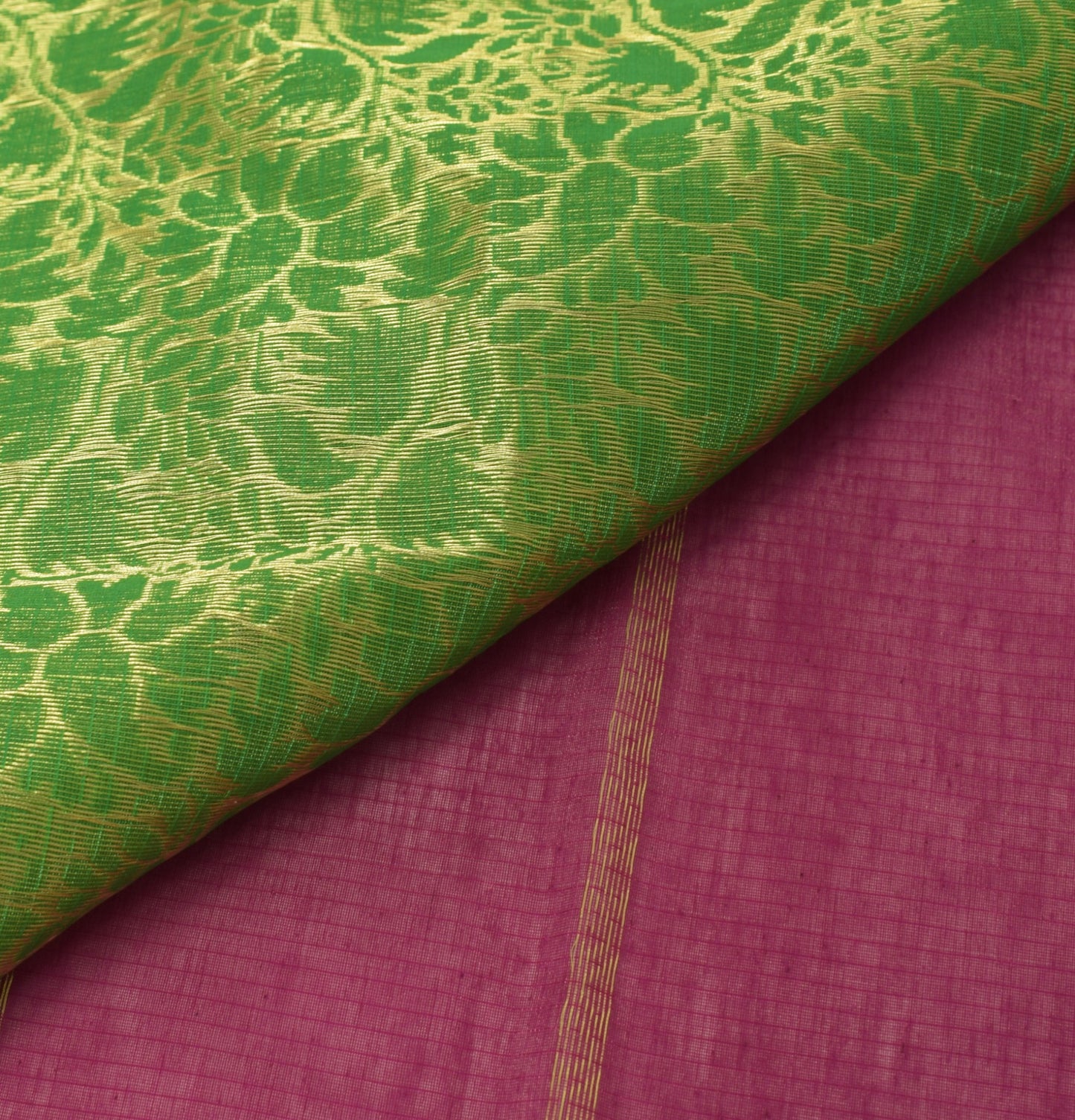 Sushila Vintage Purple Saree Green Border Pallu Banarasi Brocade Art Silk Sari Craft fabric