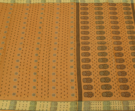 Sushila Vintage Brown Saree 100% Pure Cotton Bengal Tant Woven Sari Craft Fabric