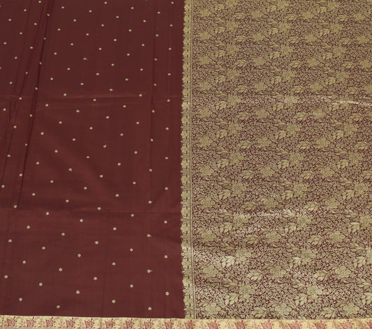 Sushila Vintage Maroon Saree Art Silk Woven Floral Pallu Border Sari 6Yds Fabric