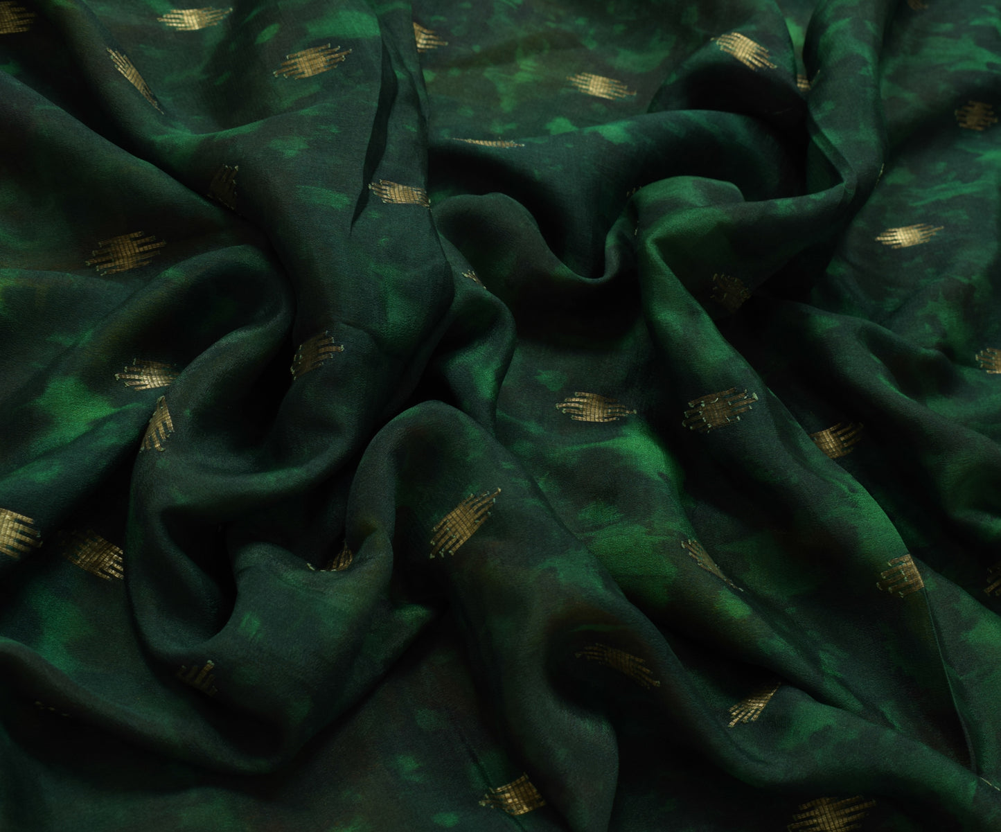 Sushila Vintage Green Tie-Dye Saree Pure Silk Zari Woven Motif Craft Sari Fabric