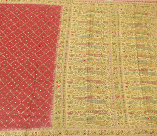 Sushila Vintage Pinkish Red Saree 100% Pure Silk Woven Embroidered Sari Fabric