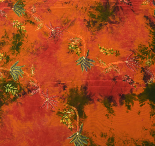 Sushila Vintage Rust Tie-Dye Saree 100% Pure Crepe Silk Embroidered Sari Fabric