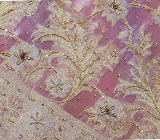 Sushila Vintage HEAVY Saree Art tissue Silk Zari Woven Hand Beaded Sari Fabric