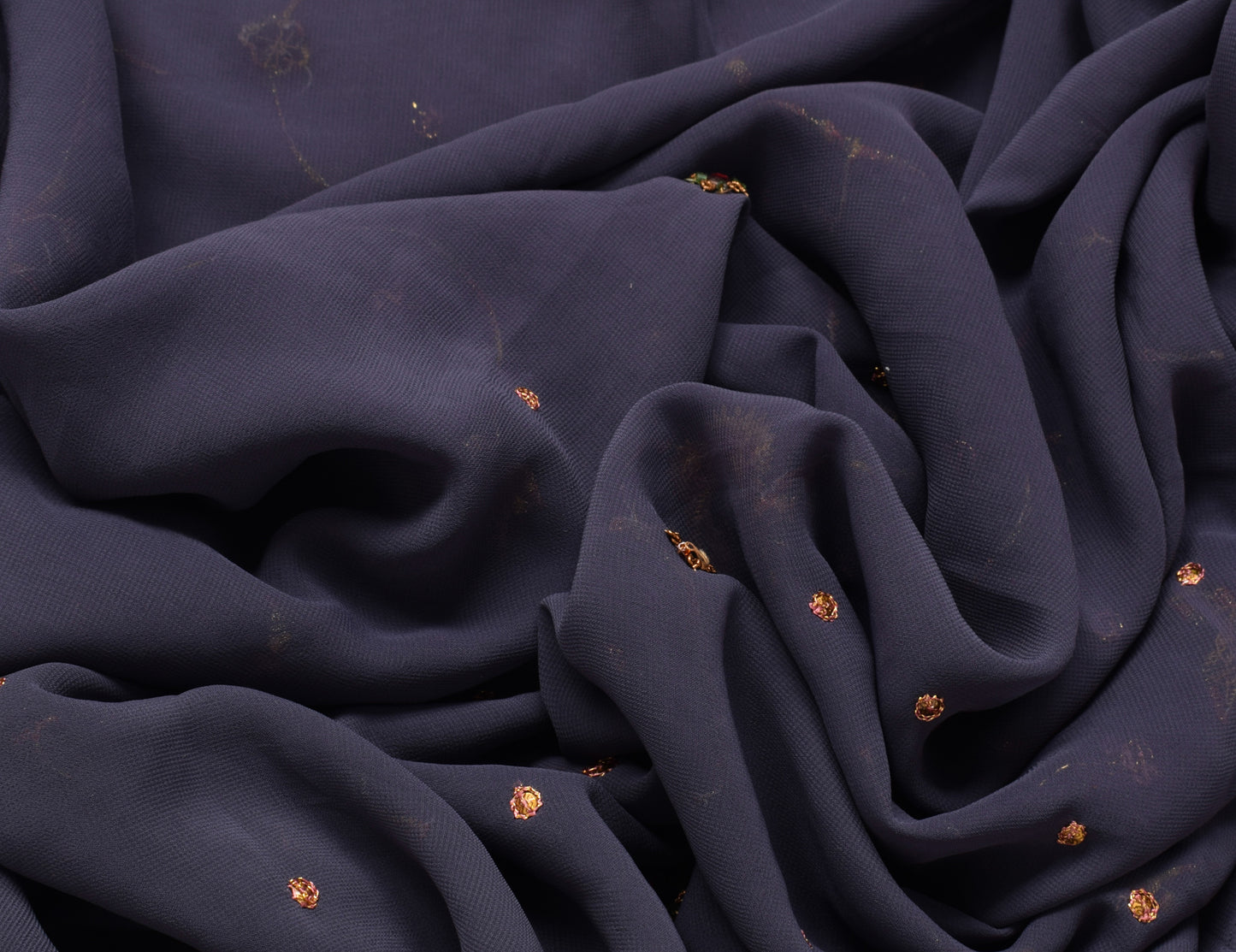 Sushila Vintage HEAVY Gray Sari Art Georgette Silk Hand Beaded Embroidery Fabric