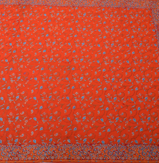 Sushila Vintage Orange Saree Art Georgette Silk Embroidered HEAVY Sari Fabric