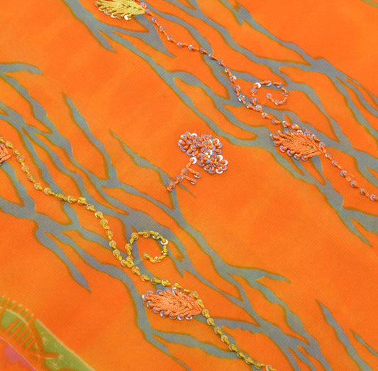 Sushila Vintage Yellow TieDye Saree Blend Georgette Hand Embroidered Sari Fabric