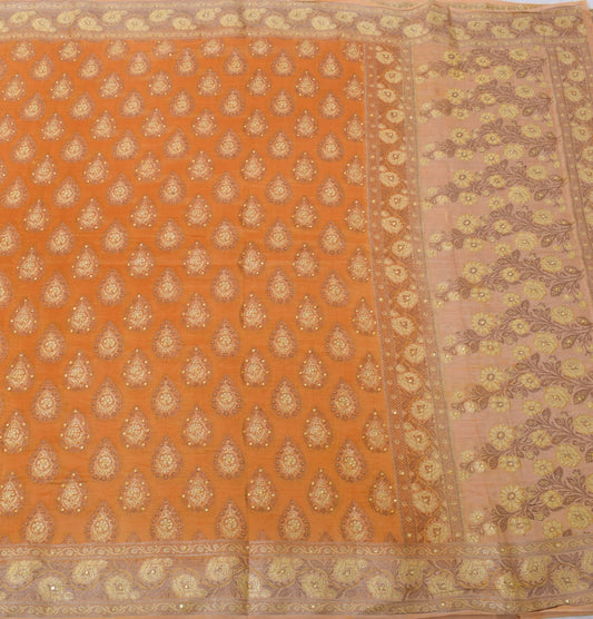 Sushila Vintage Mustard Saree 100% Pure Silk All Over Woven Floral Sari Fabric