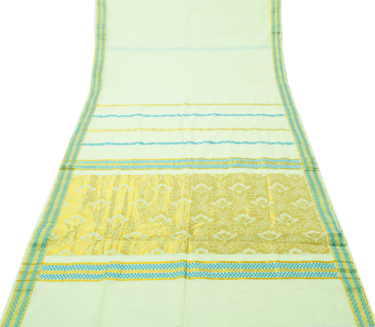 Sushila Vintage Cream Saree Blend Cotton Woven Paisley Sari Craft Decor Fabric