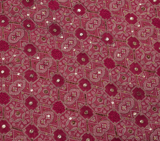 Sushila Vintage Magenta Saree Art Organza Silk Embroidered Floral Sari Fabric