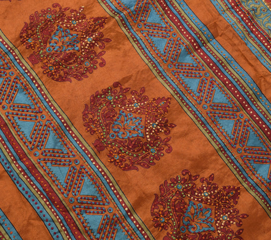Sushila Vintage Cream Saree 100% Pure Silk Printed Hand Embroidered Sari Fabric