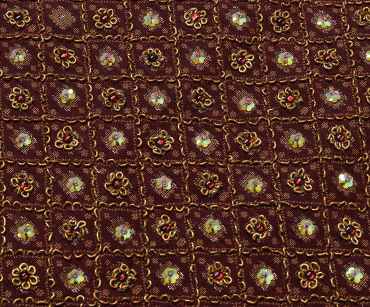 Sushila Vintage Gray HEAVY Sari Pure Silk Hand Beaded & Woven Floral Sari Fabric