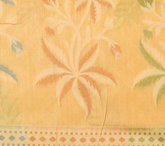 Sushila Vintage Yellow Sari Pure Tussar Silk Woven Floral Sari Decor 5 Yard Fabric